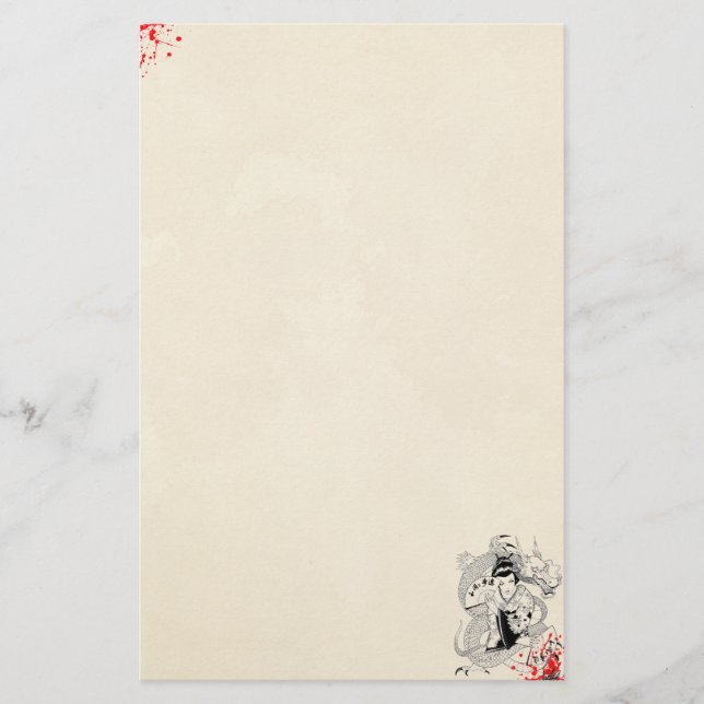 Papeterie geisha éclaboussée de sang avec un tatouage de dra (Devant)