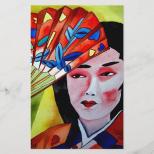 Papeterie geisha japonaise avec ventilateur peinture d'art o