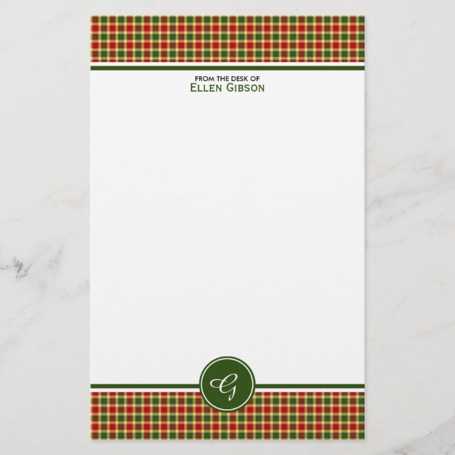 Papeterie Gibbs Clan Tartan Monogramme rouge et jaune plaid (Devant)