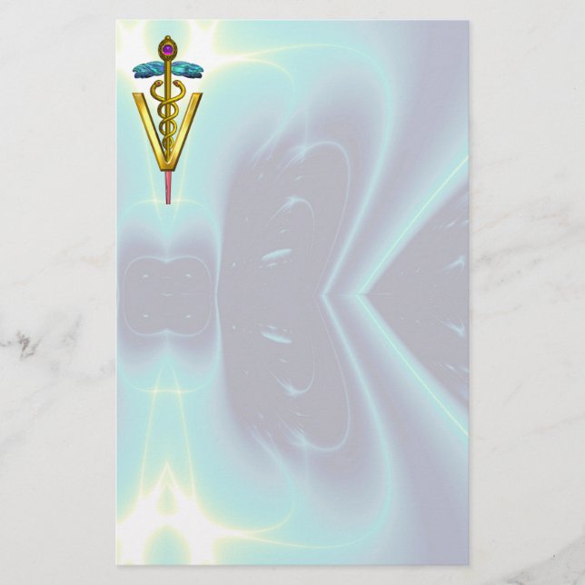 Papeterie GOLDEN CADUCEUS VETERINARY SYMBOLE / Teal Blue (Devant)