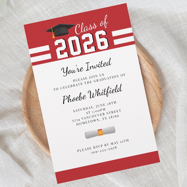 Papeterie Graduate 2025 Red White Graduation Party (Graduation 2025 Red White Bold Grad Party Invitation)