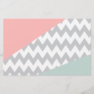 Papeterie Gray Chevron Mint et Coral