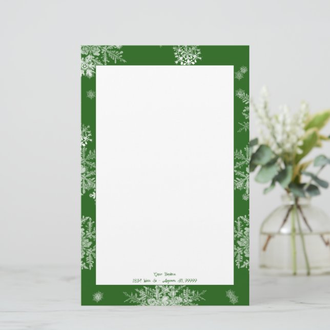 Papeterie Green Christmas Snowflakes Personnalisé (Debout devant)