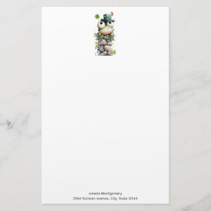 Papeterie Grenouille avec chapeau vert et trèfle mignon