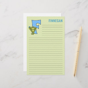 Papeterie Grenouille Bleue avec Lettre Plaid Verte F Linée