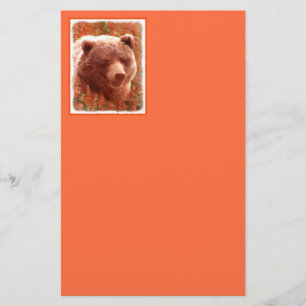 Papeterie Grizzly Bear Cub dans Fireweed Peinture Art de la