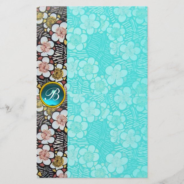 PAPETERIE HAIKU/BLACK WHITE SPRING FLEURS BLEU GEM MONOGRAM (Devant)