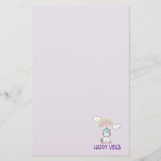 Papeterie Happy Vibes Typographie mignonne souriant Unicorn (Devant)