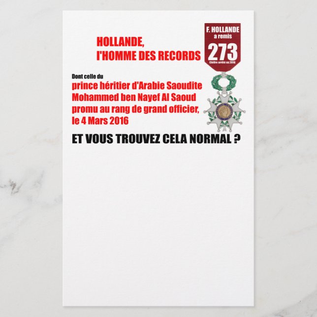 Papeterie Hollande Record Légions d'Honneur - En-tête (Devant)