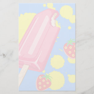 Papeterie Illustration Fun Pink Popsicle and Strawberries