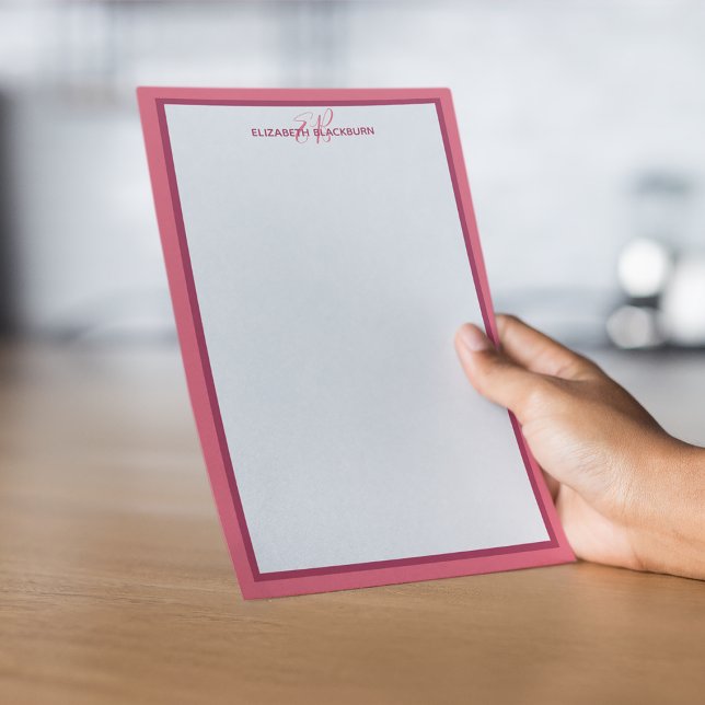 Papeterie Initiales de monogramme personnalisé rose magenta  (Custom Personalized Name Monogram Initials Magenta Stationery)