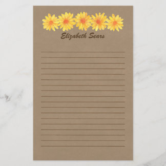 Papeterie jaune de marguerites/papier d'emballage