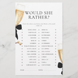 Papeterie Jeu de Baby Shower Black Bow Pearls & Prosecco