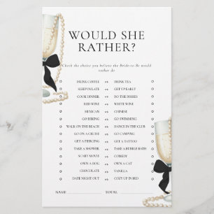 Papeterie Jeu de Baby Shower Black Bow Pearls & Prosecco