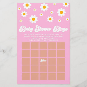Papeterie Jeu de Baby shower de Bingo de la marguerite rose