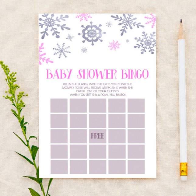 Papeterie Jeu de Baby shower de Bingo d'hiver Pink Snowflake (Créateur téléchargé)