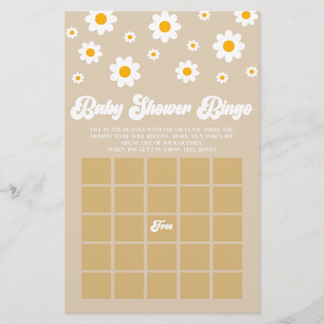 Papeterie Jeu de Baby shower de Bingo Retro Daisy Brown (Devant)