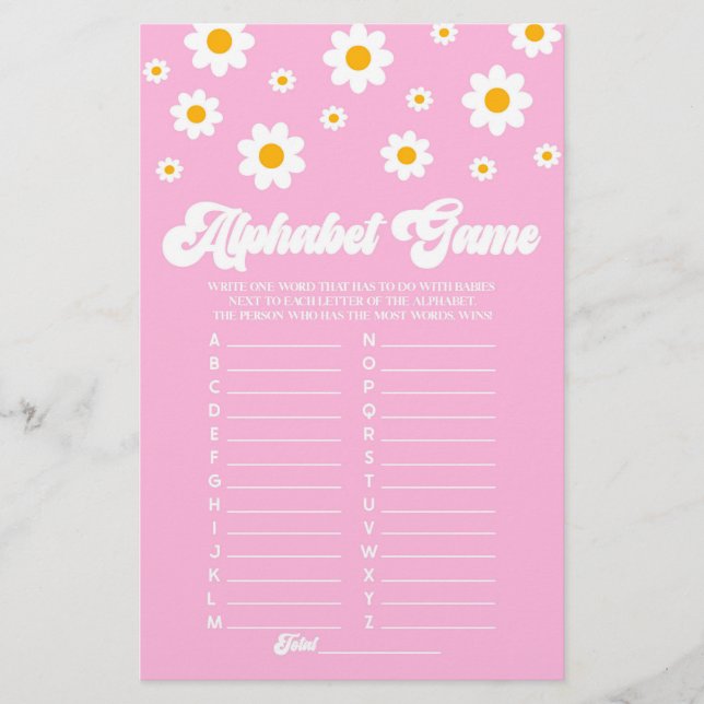 Papeterie Jeu de Baby shower de l'alphabet rose Retro Daisy (Devant)