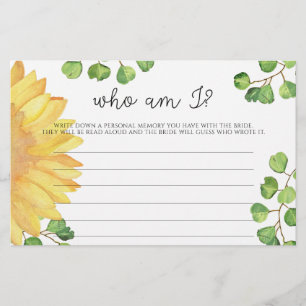 Papeterie Jeu de baby shower mariage Tournesol aquarelle Qui