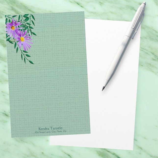 Papeterie Joli coin photo Fleur sauvage violet personnalisé (stationery front with template text and design with solid white back. )
