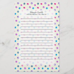 Papeterie Joli rose personnalisé violet points bleus sur fon