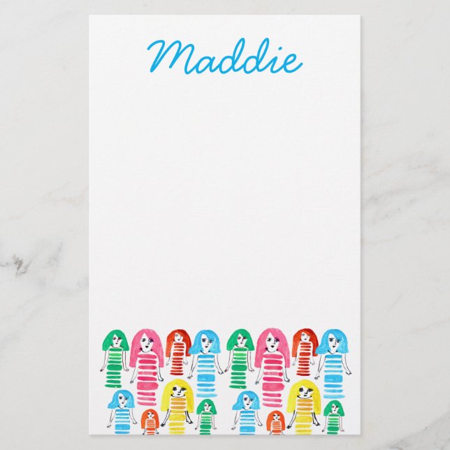 Papeterie Jolie aquarelle filles fun funky (Devant)