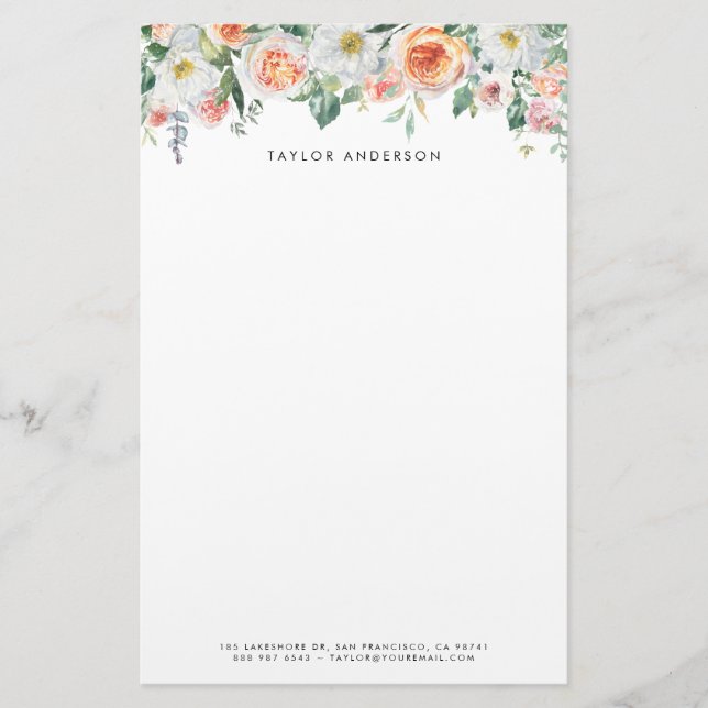 Papeterie Jolie aquarelle Jardin Rose Garland Custom (Devant)