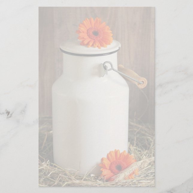 Papeterie Jus de lait blanc rustique avec fleurs orange Phot (Devant)