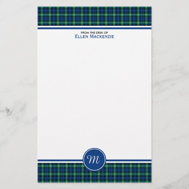 Papeterie Lamont Clan Bleu et vert Tartan Monogramme (Devant)