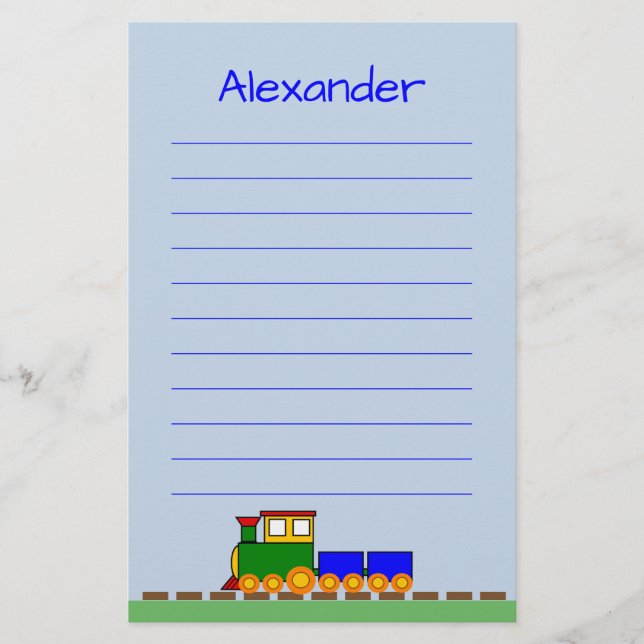 Papeterie Le joli train avec le nom du garçon (Devant)