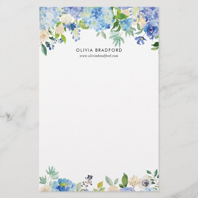 Papeterie Les hortensias bleus d'aquarelle ont personnalisé (Devant)