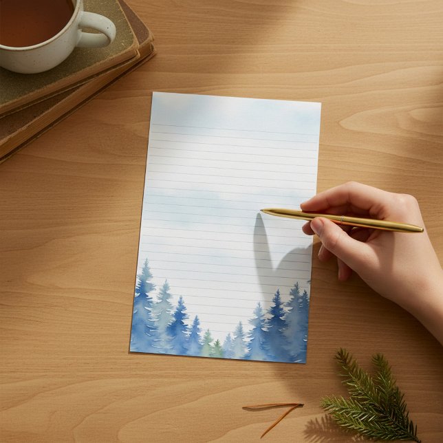 Papeterie Les pins d'hiver bordés (Winter themed pine trees lined stationery.)