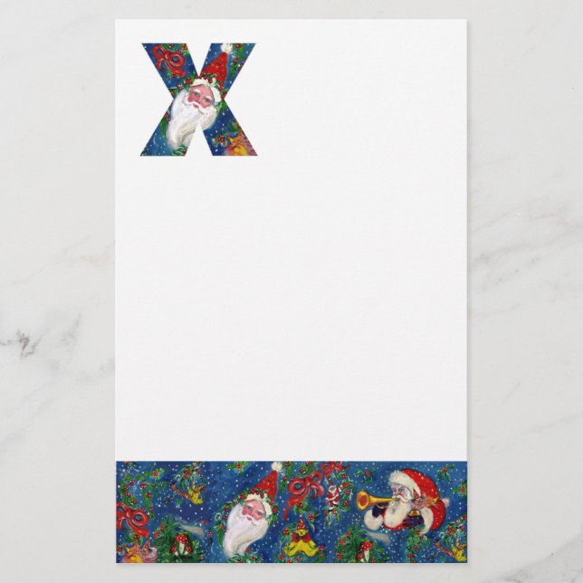 PAPETERIE LETTRE CHRISTMAS X / SANTA CLAUS AVEC RIBBON ROUGE (Devant)