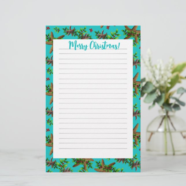 Papeterie Lettre de famille de Noël tropicale papier d'écrit (Debout devant)
