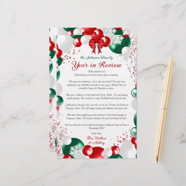 Papeterie Lettre de Noël du ballon à huile Modèle stationnai (Devant/Arrière en situation)