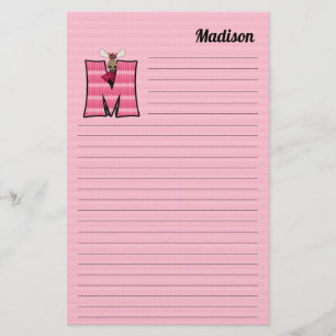 Papeterie Lettre M Mongramme d'orignal rose