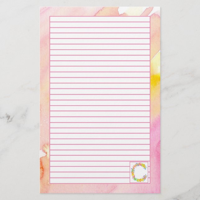 Papeterie Lettre monogramme C Aquarelle rose Fleurs (Devant)
