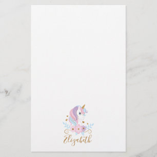 Papeterie Licorne Monogramme Rose Bleu Or, Féminin