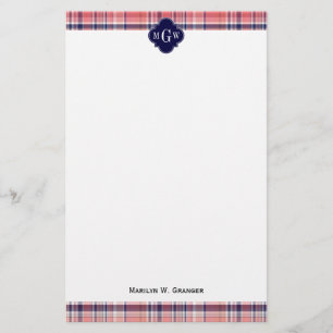 Papeterie Light Coral Navy Whats Preppy Madras Monogramme