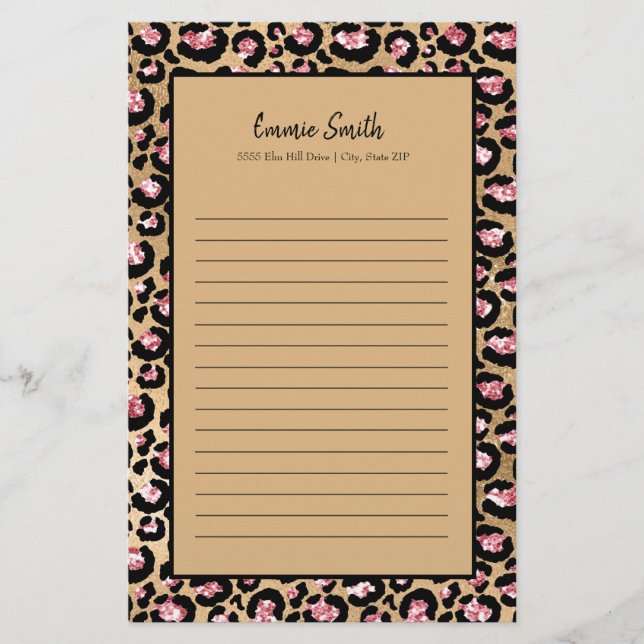 Papeterie Ligne Cheetah Leopard Brown rose personnalisée (Devant)