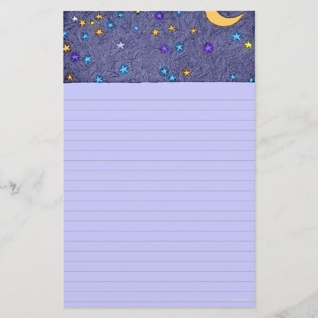 Papeterie Lignée Gravure Lune et Étoiles Brillante (Devant)