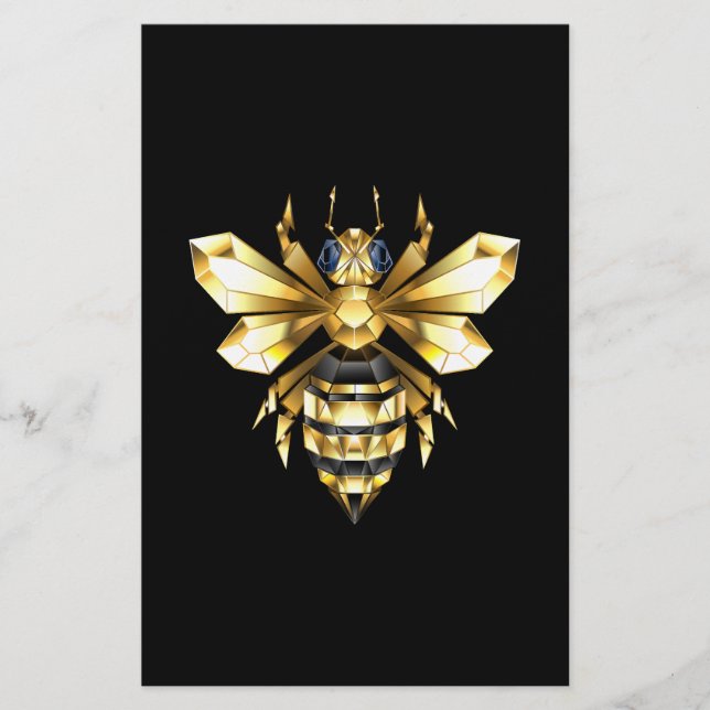 Papeterie Logo Faux Gold Foil Bee Polygonal sur Noir (Devant)