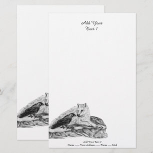 Papeterie Loup et corbeau - Design noir et blanc