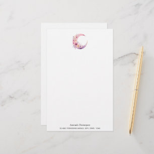 Papeterie Lune rose Croissant avec de jolies fleurs