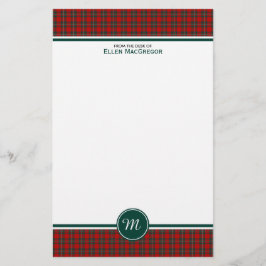 Papeterie MacGregor Clan Tartan Monogramme à plis rouge et v