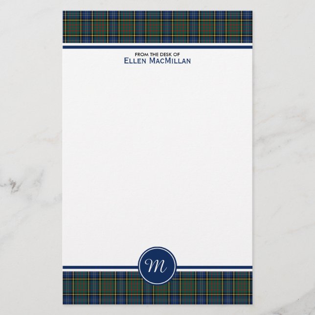 Papeterie MacMillan Clan Chasse Tartan Monogramme (Devant)