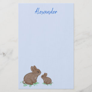 Papeterie Maman mignonne et bébé lapin dans un bleu trèfle