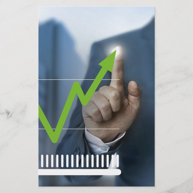 Papeterie Man showing stock price touchscreen concept (Devant)