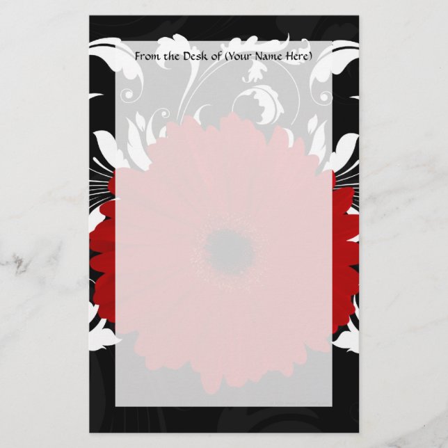 Papeterie Marguerite rouge lumineuse de Gerbera sur le noir (Devant)