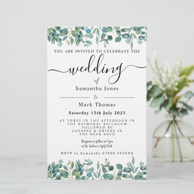 Papeterie Mariage blanc Eucalyptus Greenery (Debout devant)